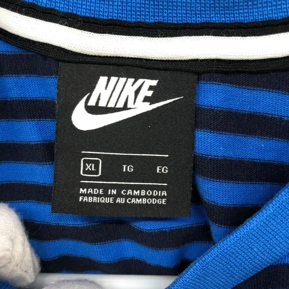Nike‎ Air Kids XL Striped Blue Black Logo T Shirt Short Sleeve Crew Neck